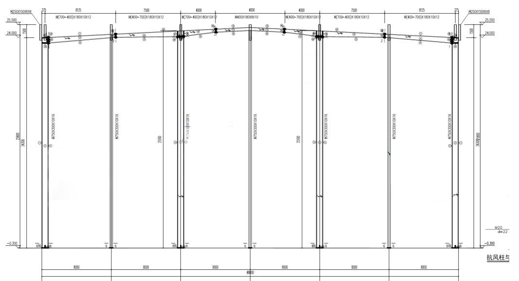Section drawing shows the specifications of the columns and beams 